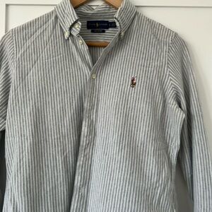 Ladies button down striped oxford shirt size Large